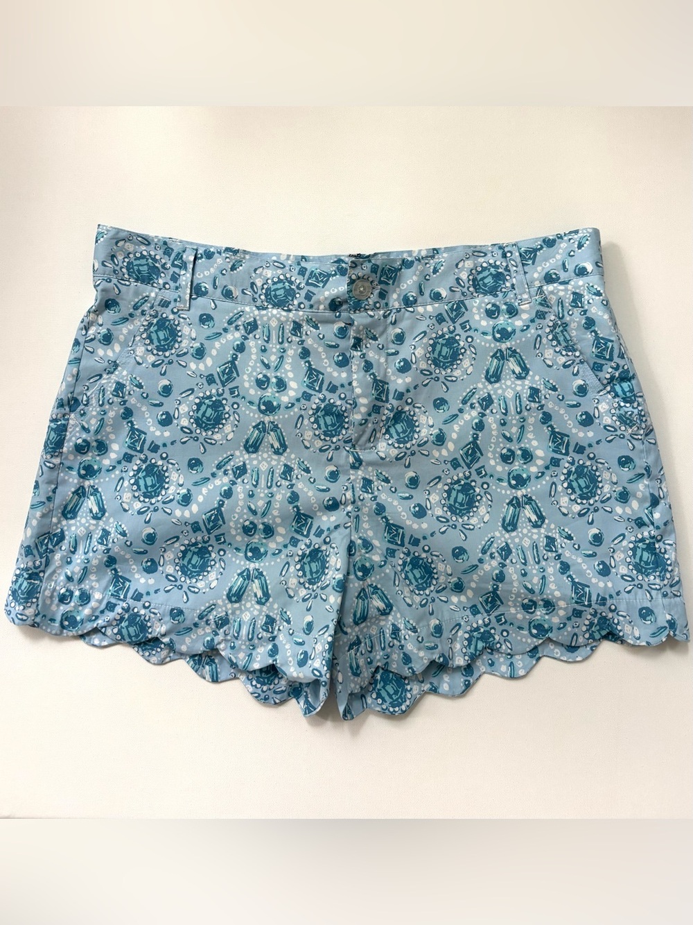 Lauren James ‘You're a Gem’ Scallop Shorts NWT Blue Cotton-Blend Preppy L